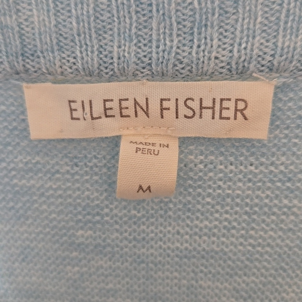 Eileen FISHER 100% ORGANIC COTTON Light Blue Open Front Sweater CARDIGAN MEDIUM - Picture 2 of 5